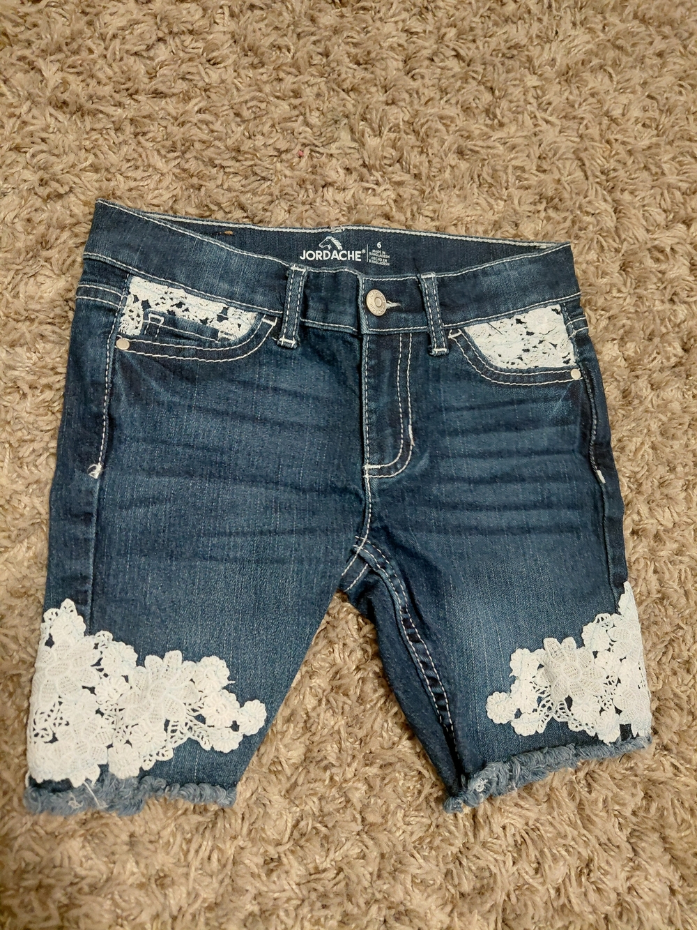 Jordache Dark Blue Denim Shorts with White Lace Trim